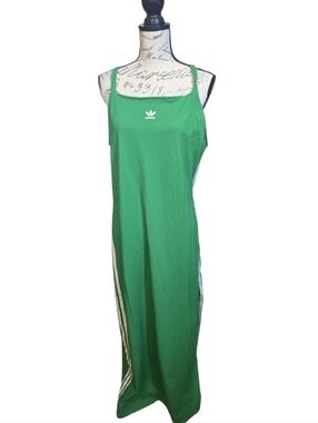 Adidas Green Maxi Tank Dress with White Stripes SZ 2XL